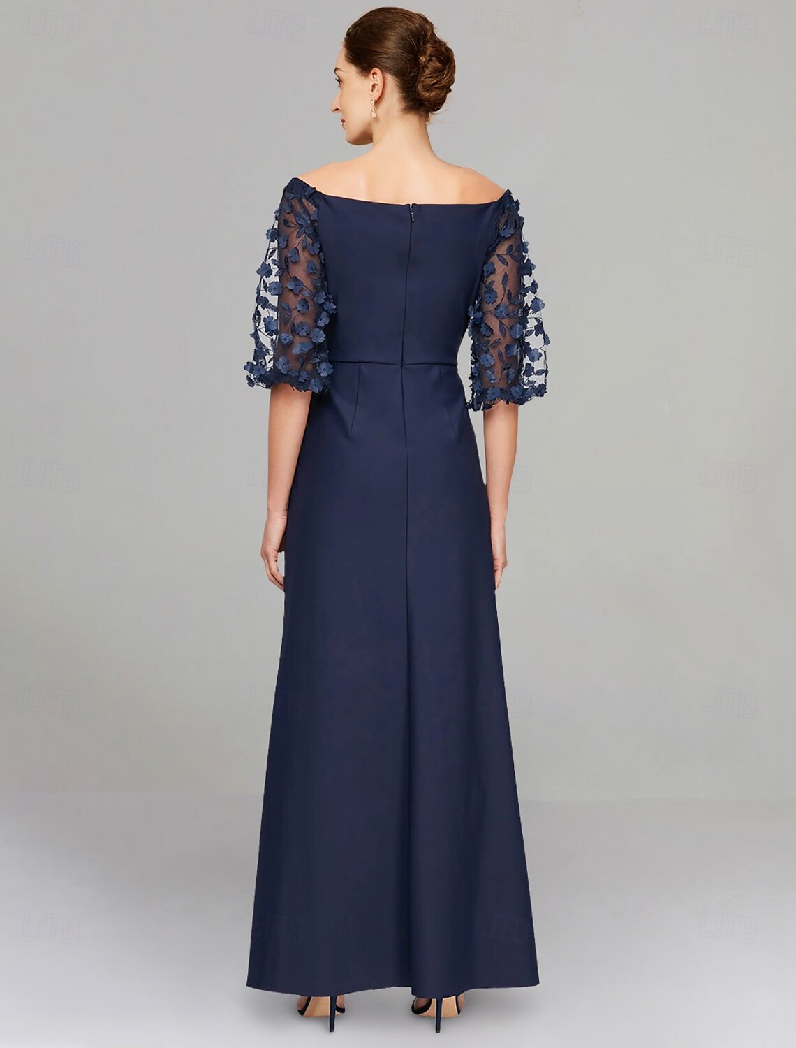 Buyishang A-Line Dress Mother of the Bride Dress Elegant Off Shoulder Floor Length Stretch Fabric Half Sleeve with Lace Solid Color free custom size