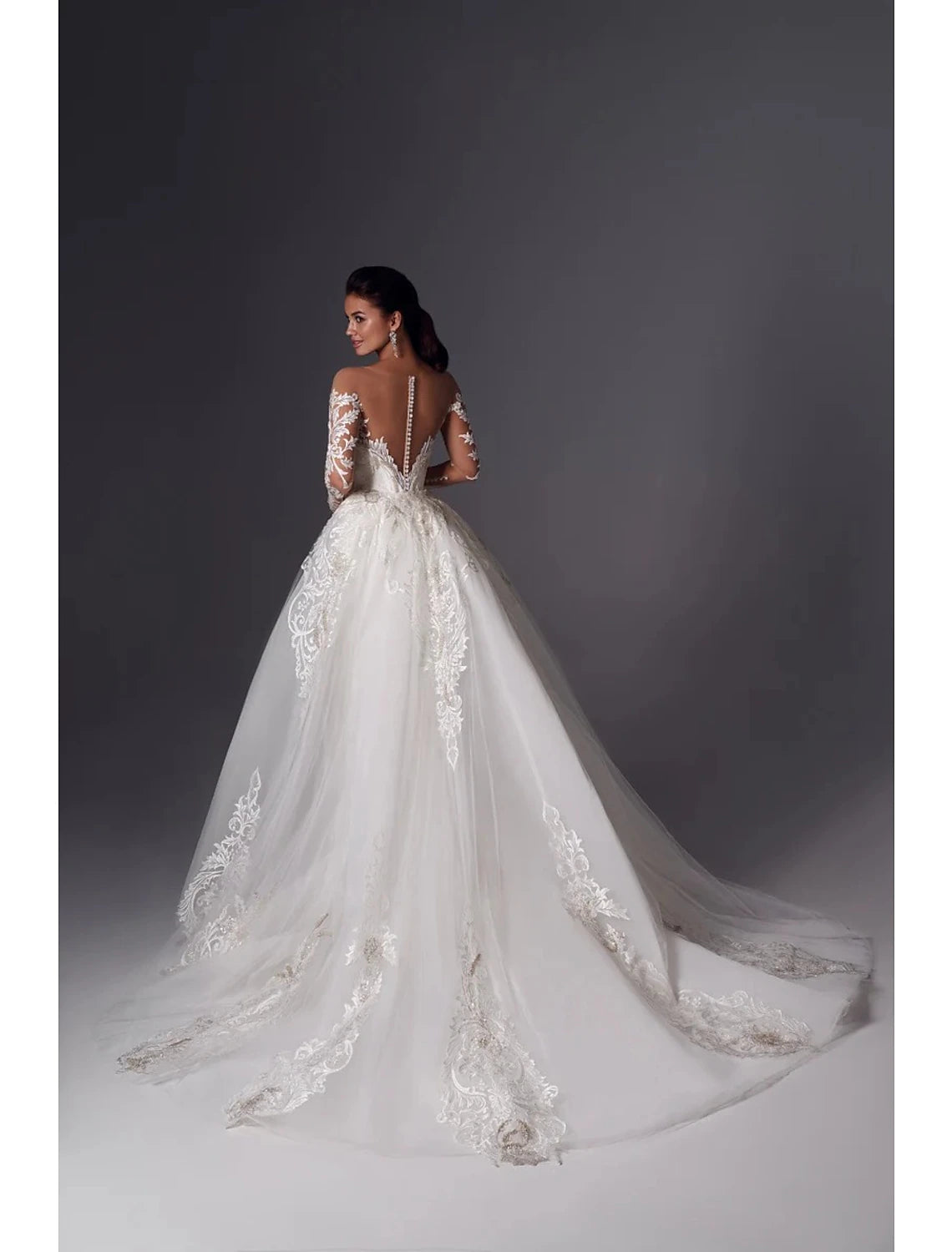 Buyishang Engagement Formal Wedding Dresses Mermaid Off Shoulder Long Sleeve Court Train Satin Bridal Gowns With Appliques Solid Color