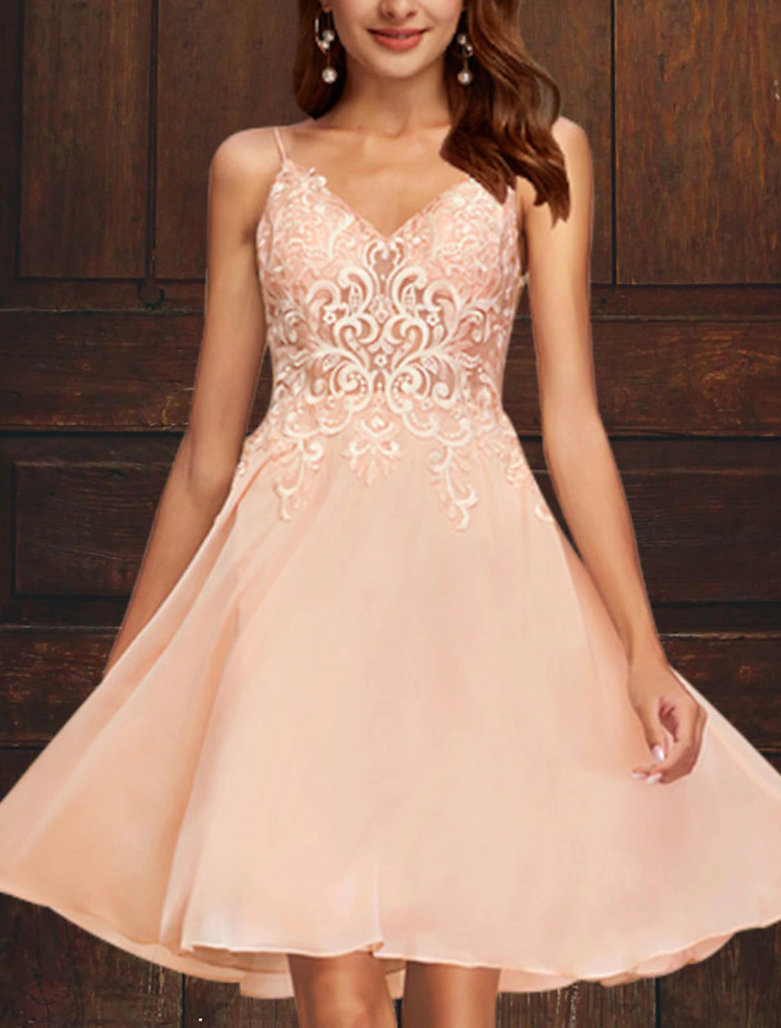 A-Line Cocktail Party Dress Plus Size Dress Homecoming Graduation Short / Mini Sleeveless V Neck Pink Dress Tulle with Appliques