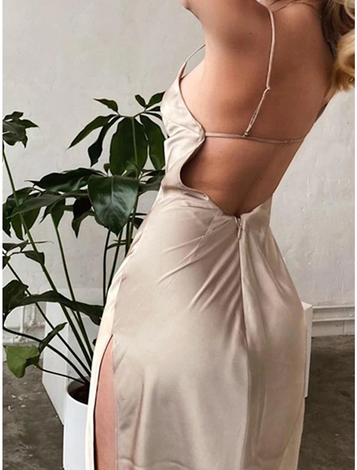 Women's Prom Dress Party Dress Wedding Guest Dress Long Dress Maxi Dress Silver Sleeveless Plain Backless Summer Spring Fall Spaghetti Strap Elegant Wedding Guest Evening Party Vacation