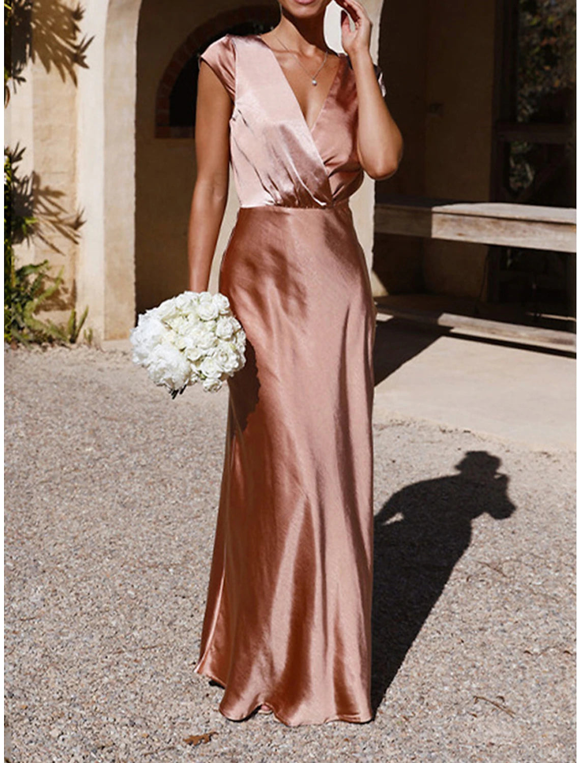 Women's Prom Dress Party Dress Wedding Guest Dress Long Dress Maxi Dress Black Pink Blue Short Sleeve Plain Ruched Summer Spring Fall V Neck Elegant Wedding Guest Birthday Evening Party