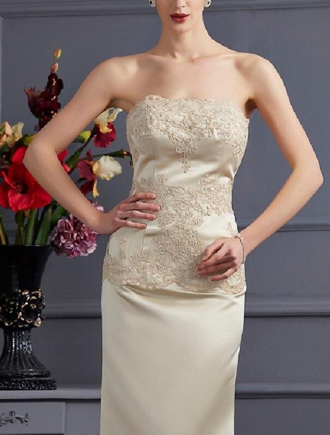 Two Piece Mermaid / Trumpet Mother of the Bride Dress Wrap Included Strapless Sweep / Brush Train Satin 3/4 Length Sleeve with Lace