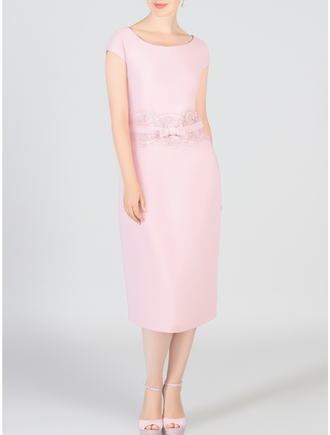 Two Piece Sheath / Column Mother of the Bride Dress Wedding Guest Elegant Petite Scoop Neck Knee Length Chiffon Lace 3/4 Length Sleeve with Bow(s) Split Front