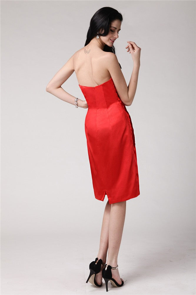 Sheath/Column Strapless Sleeveless Pleats Short  Woven Satin Cocktail Dresses