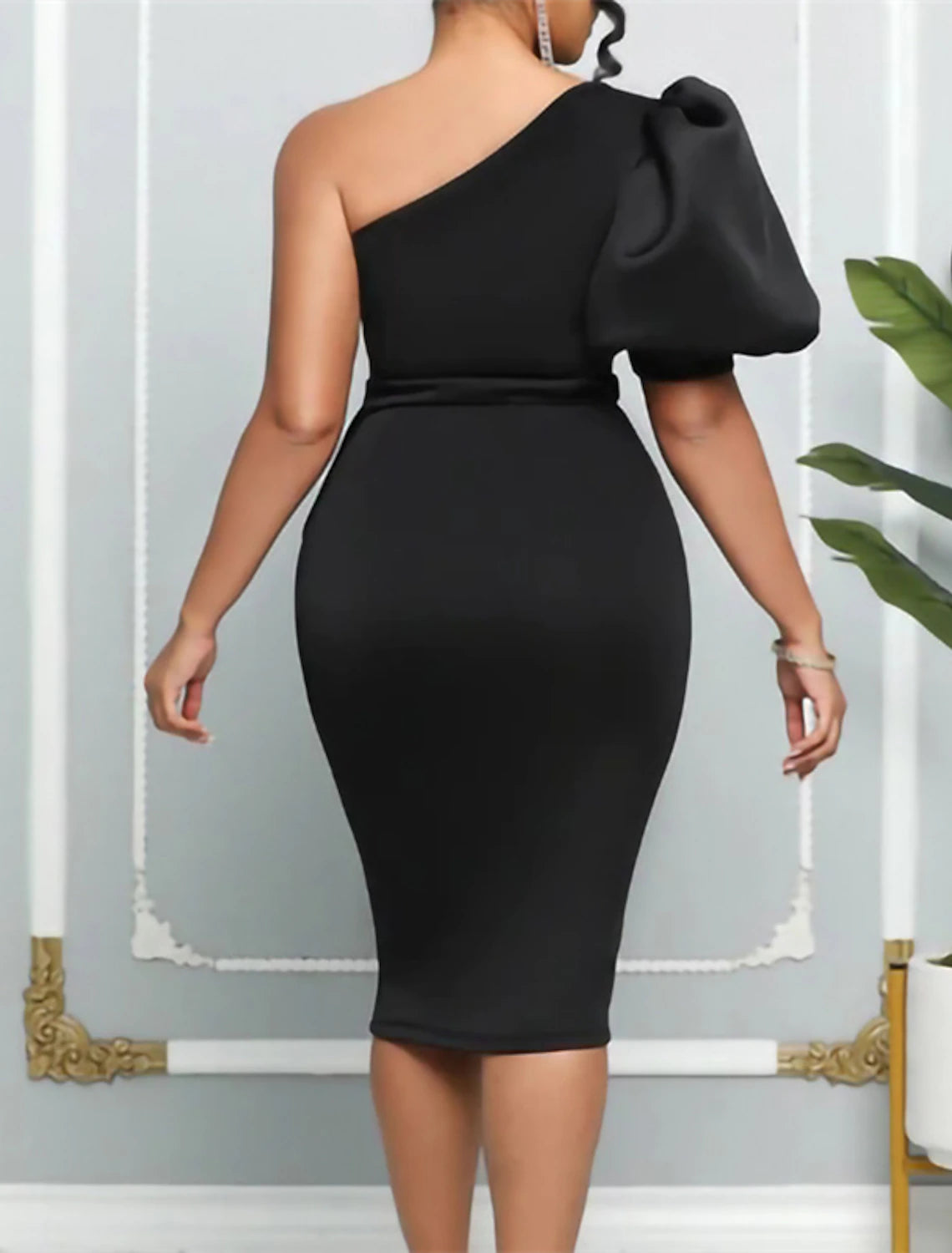 Women‘s Plus Size Curve Party Dress Solid Color One Shoulder Ruffle Short Sleeve Spring Fall Prom Dress Midi Dress Casual Daily Dress