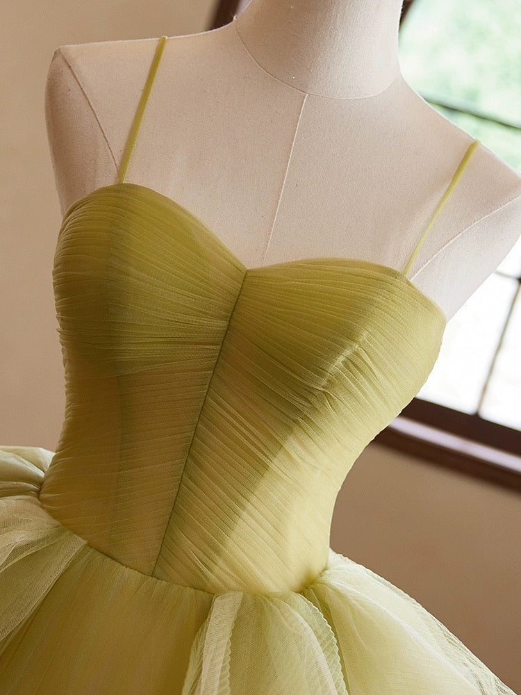 Buyishang A-Line Sweetheart Neck Tulle Green Long Prom Dress Green Long Formal Dress