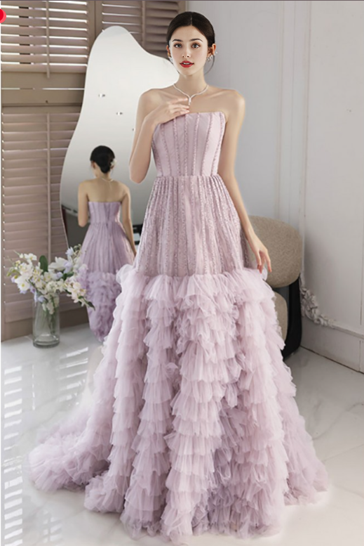 Special Purple Ruffled Long Prom Dress Strapless