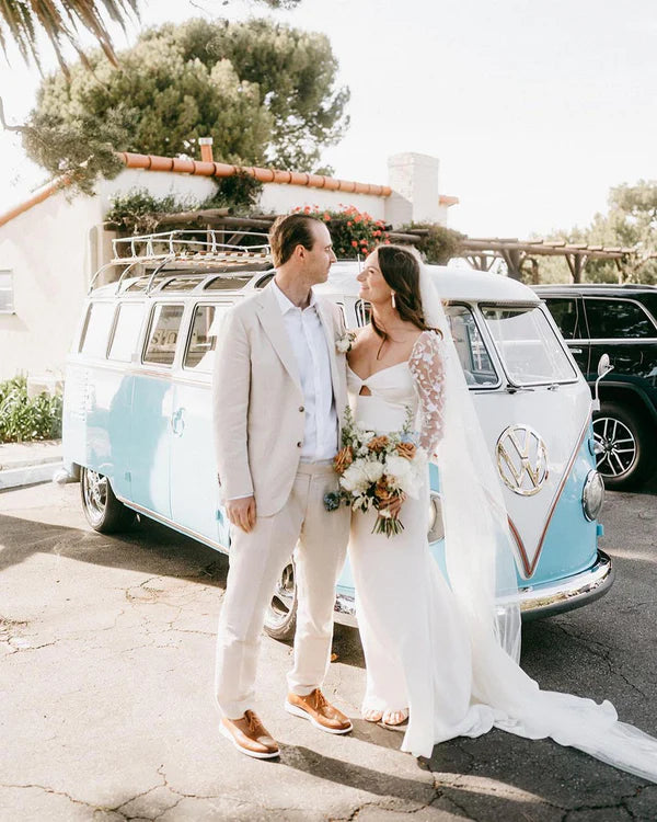 Buyishang Fairy Mermaid Sweetheart Long Sleeves Satin Wedding Dresses with Appliques