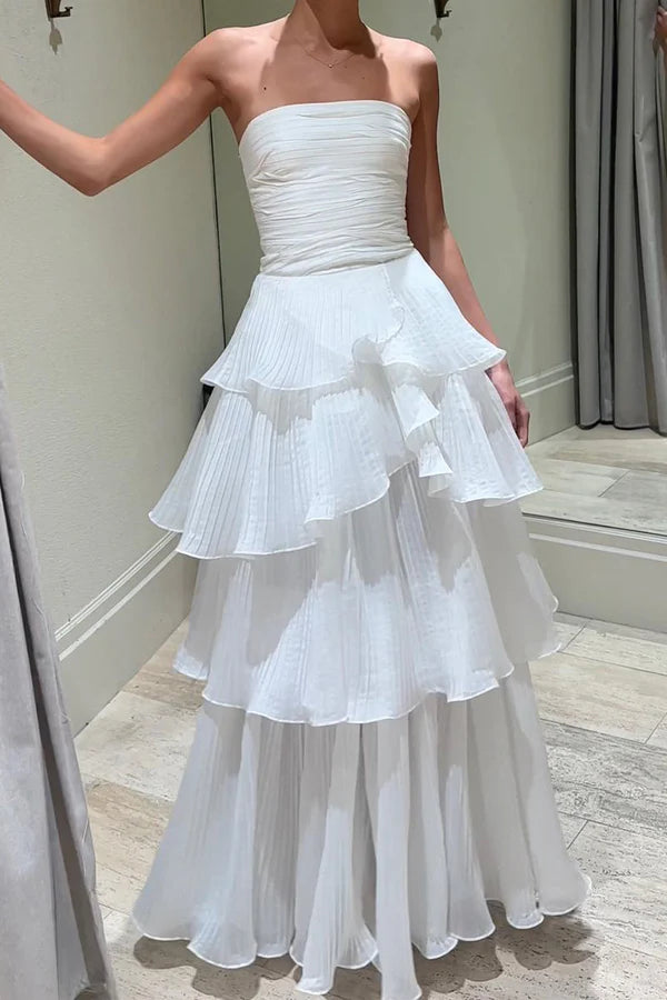 Buyishang Cute A-Line Chiffon Strapless Tiered Wedding Dresses