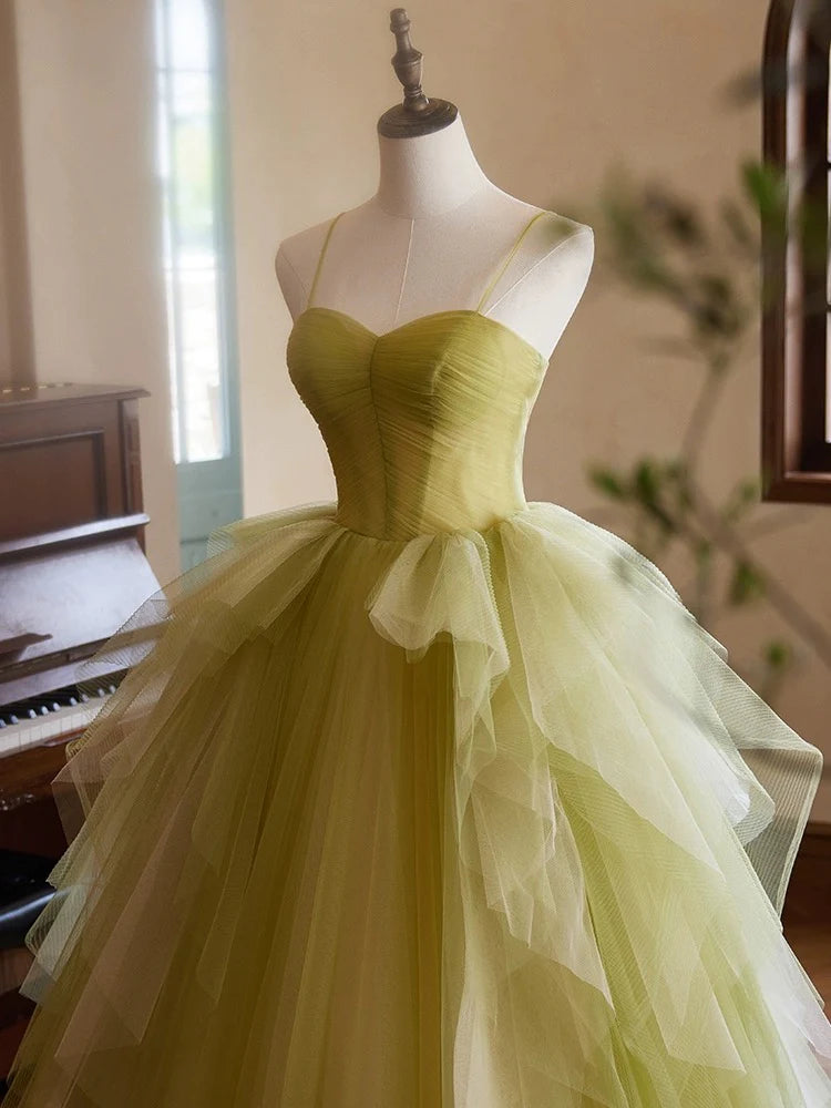 Buyishang A-Line Sweetheart Neck Tulle Green Long Prom Dress Green Long Formal Dress