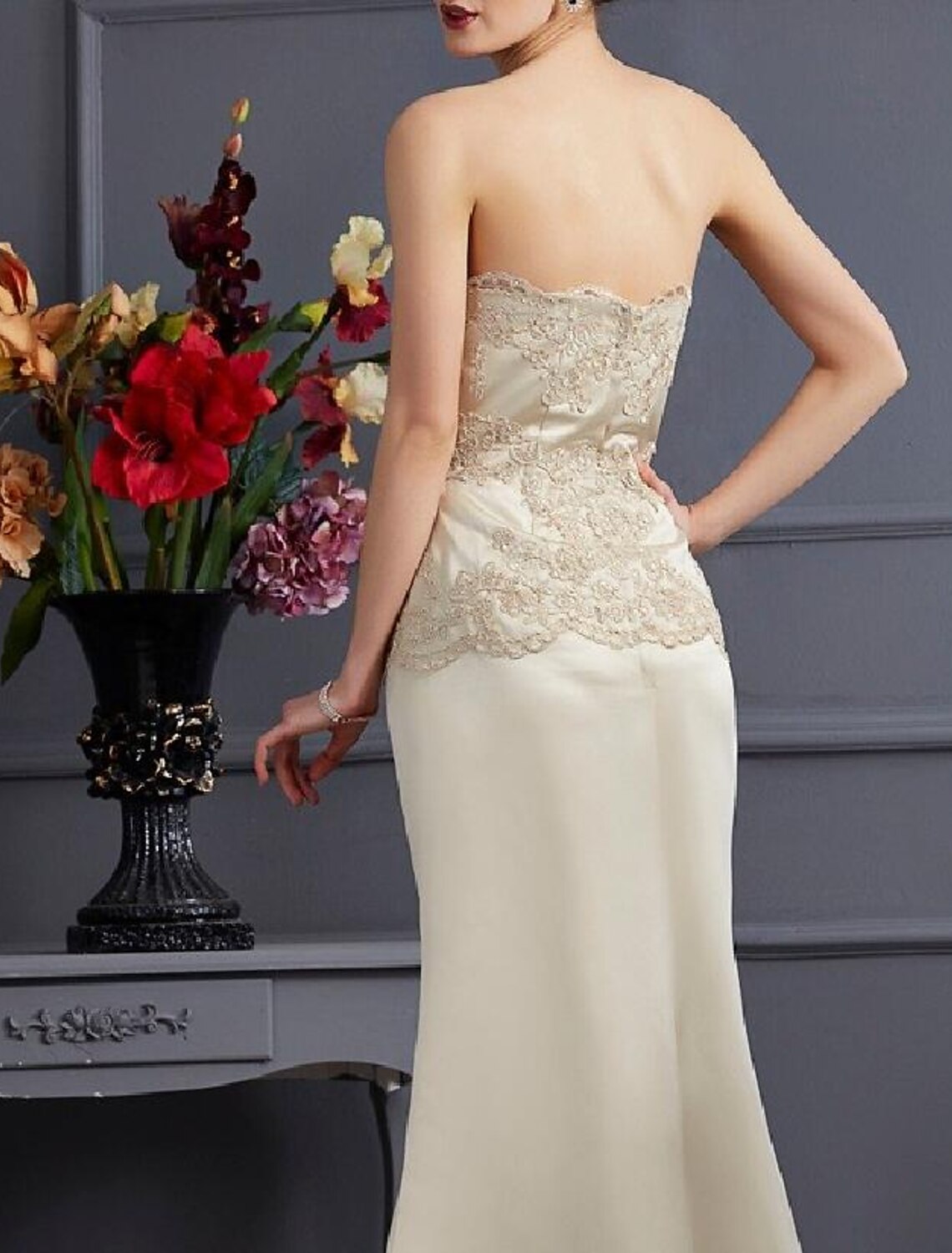 Two Piece Mermaid / Trumpet Mother of the Bride Dress Wrap Included Strapless Sweep / Brush Train Satin 3/4 Length Sleeve with Lace