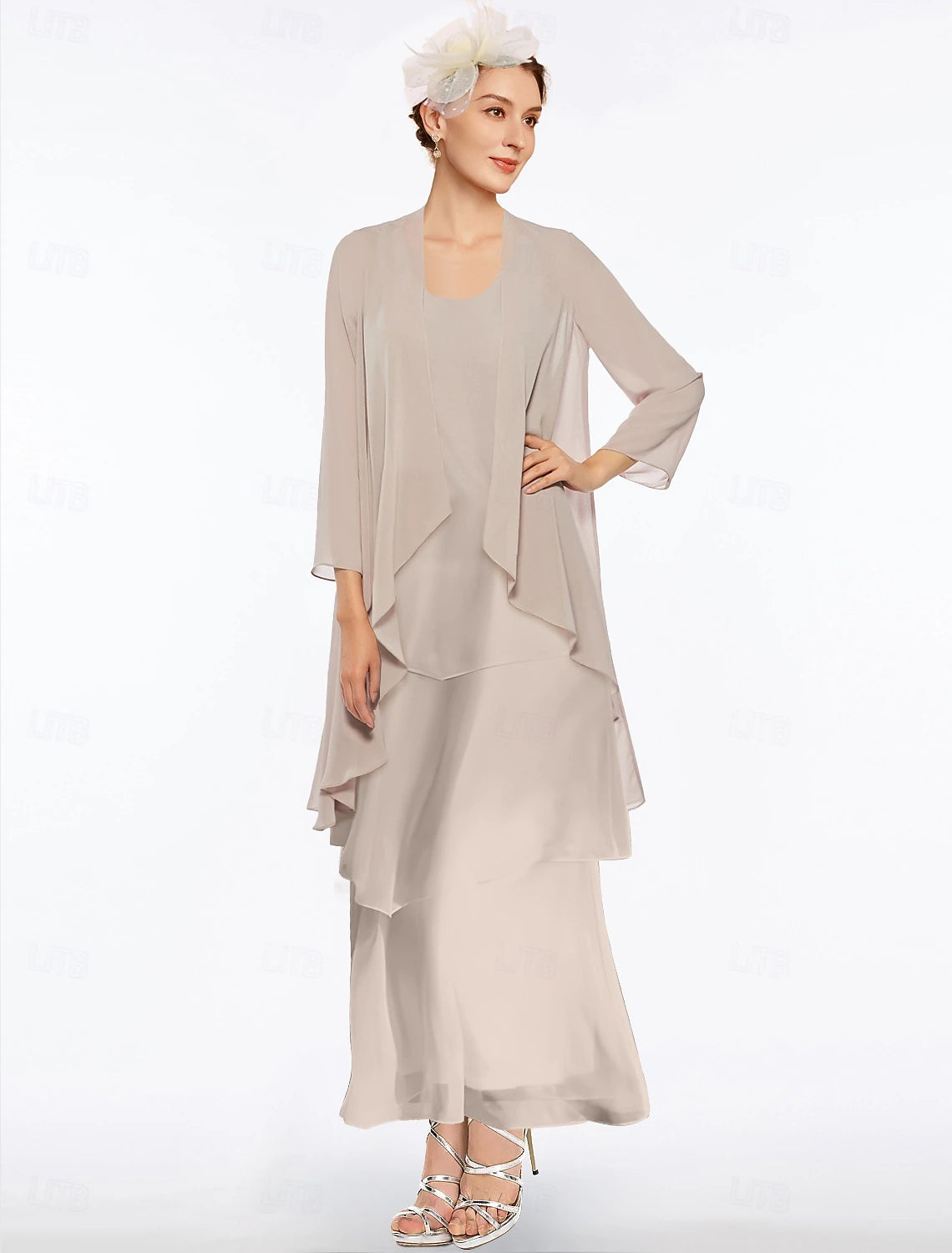 Buyishang Sheath / Column Mother of the Bride Dress Elegant Simple V Neck Ankle Length Chiffon Sleeveless with Tier Solid Color free custom size