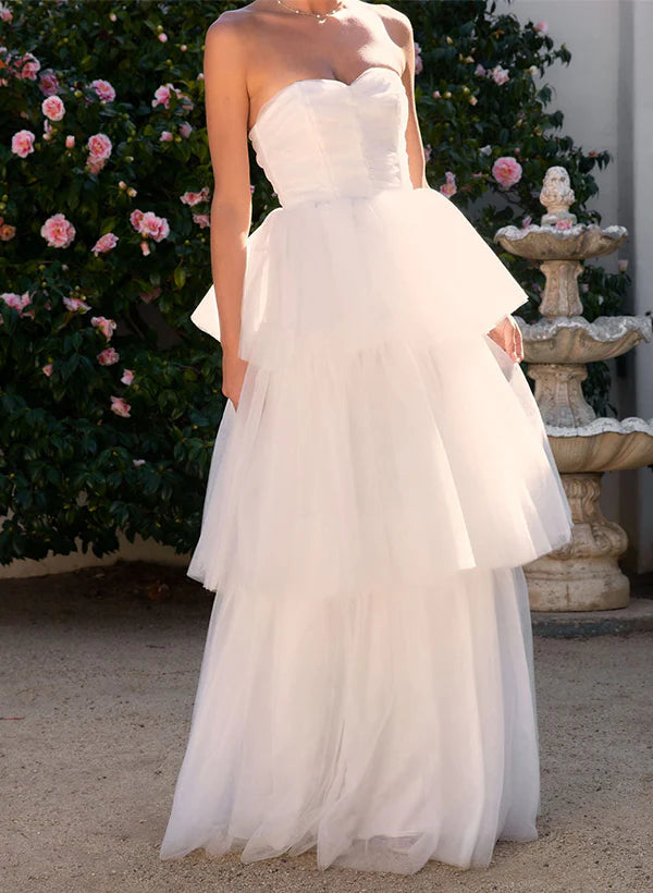 Buyishang Elegant A-Line Sweetheart Sleeveless Floor-Length Tulle Wedding Dresses
