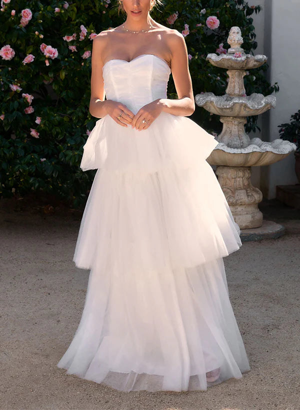 Buyishang Elegant A-Line Sweetheart Sleeveless Floor-Length Tulle Wedding Dresses