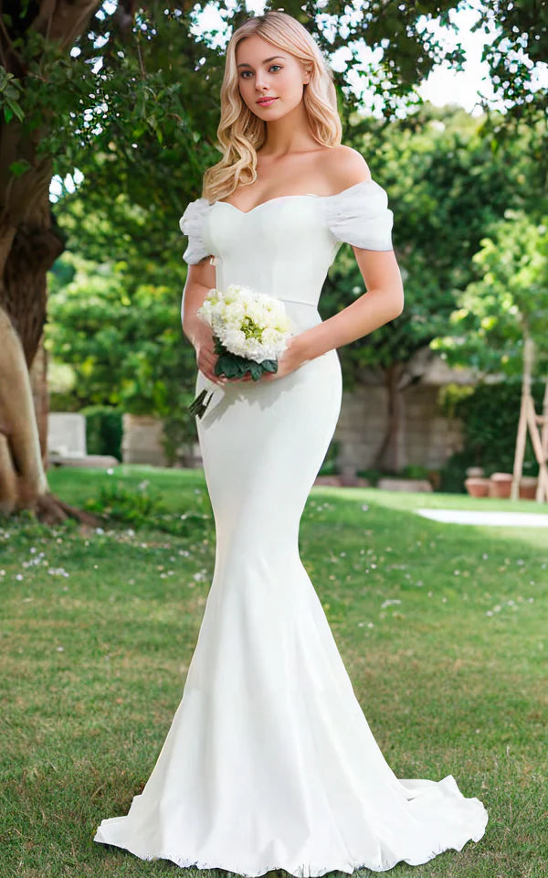 Buyishang Elegant Mermaid Sweetheart Sexy Off-the-Shoulder Wrap-Around Satin Wedding Dress