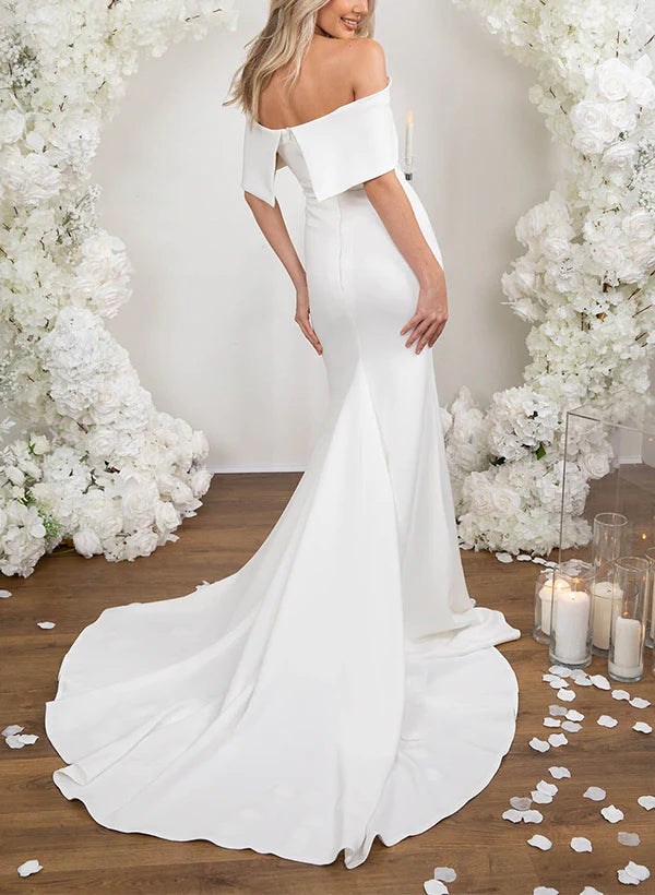 Buyishang Elegant Trumpet Mermaid Off-The-Shoulder  Satin Wedding Dresses