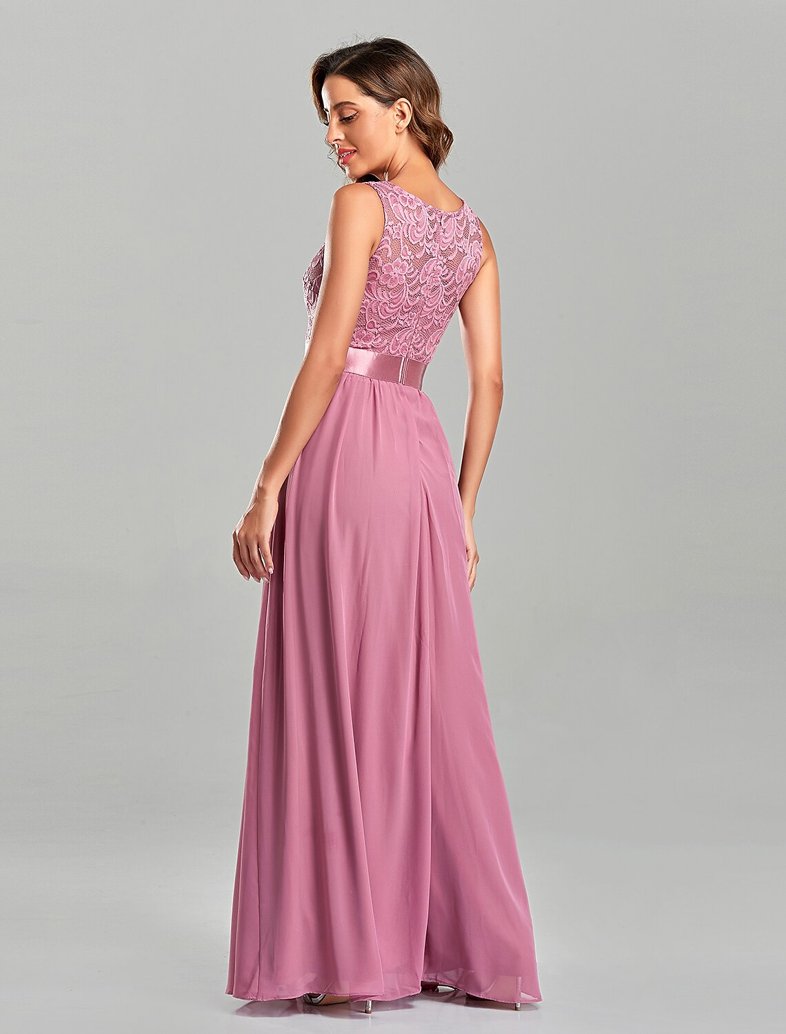 A-Line Evening Gown Empire Dress Party Wear Wedding Guest Floor Length Short Sleeve Jewel Neck Chiffon with Embroidery