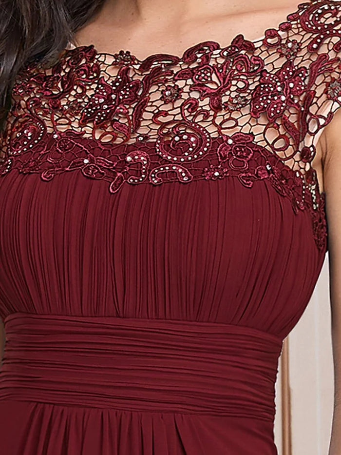 Elegant Lace Cap Sleeve Maxi Long Chiffon Bridesmaid Dress/Evening  Dresses