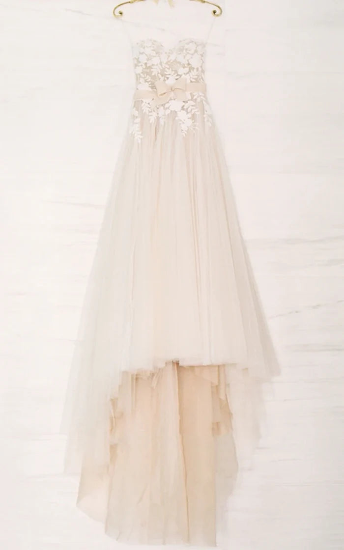 Buyishang Ethereal A-Line Beach Tulle Wedding Dress With Spaghetti Straps And Open Back