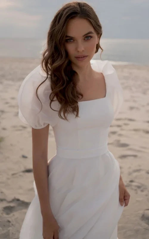 Buyishang Ethereal Scoop A Line Chiffon Court Train Wedding Dress with Ruching