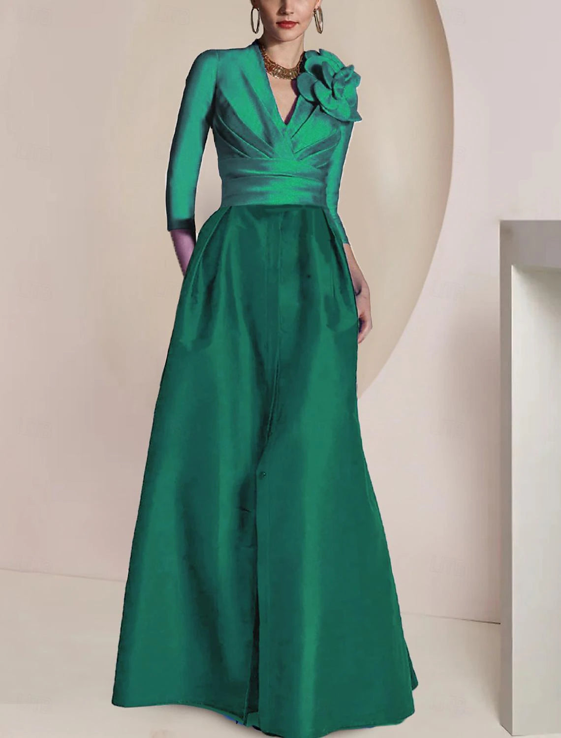 Buyishang A-Line Mermaid / Trumpet Sheath / Column Mother of the Bride Dress Elegant Vintage Party Jewel Neck V Neck Floor Length Chiffon 3/4 Length Sleeve Half Sleeve with Ruched Draping Split Front