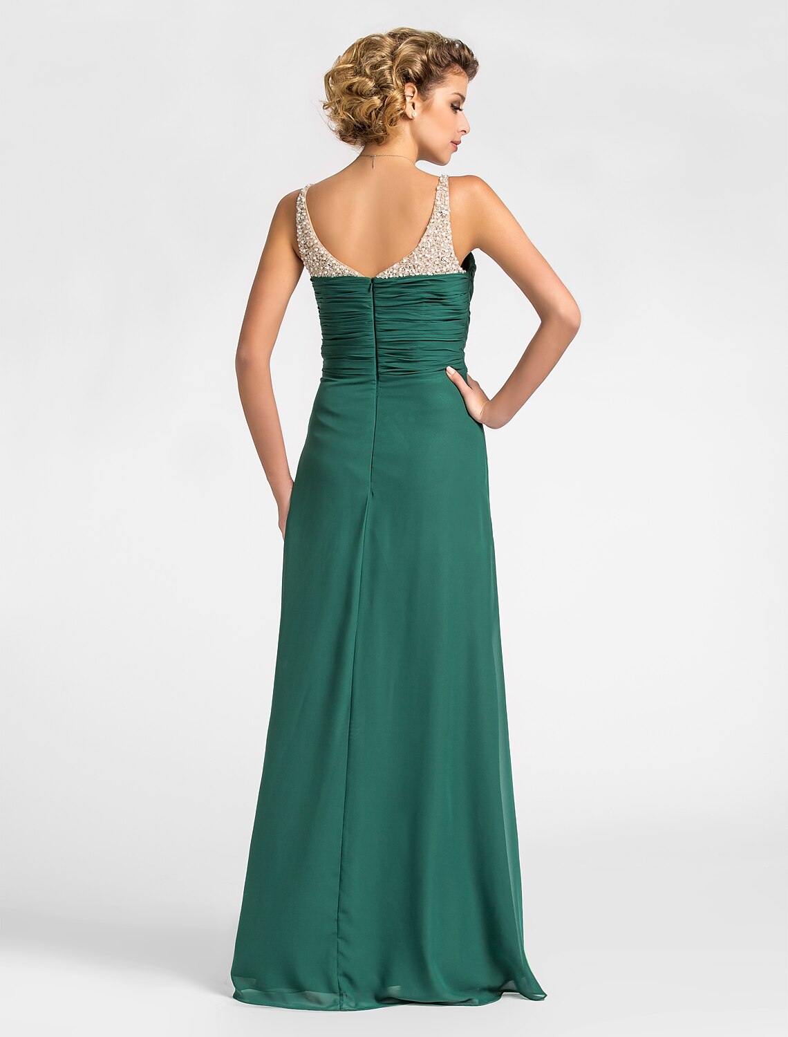 Sheath / Column Mother of the Bride Dress V Neck Floor Length Chiffon Sleeveless with Criss Cross Beading Draping