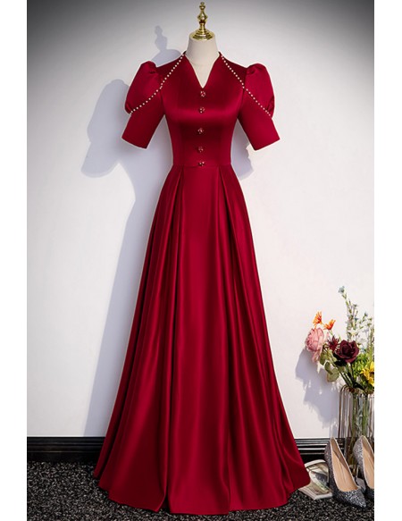Modest Aline Long Satin Formal Dress with Sleeves