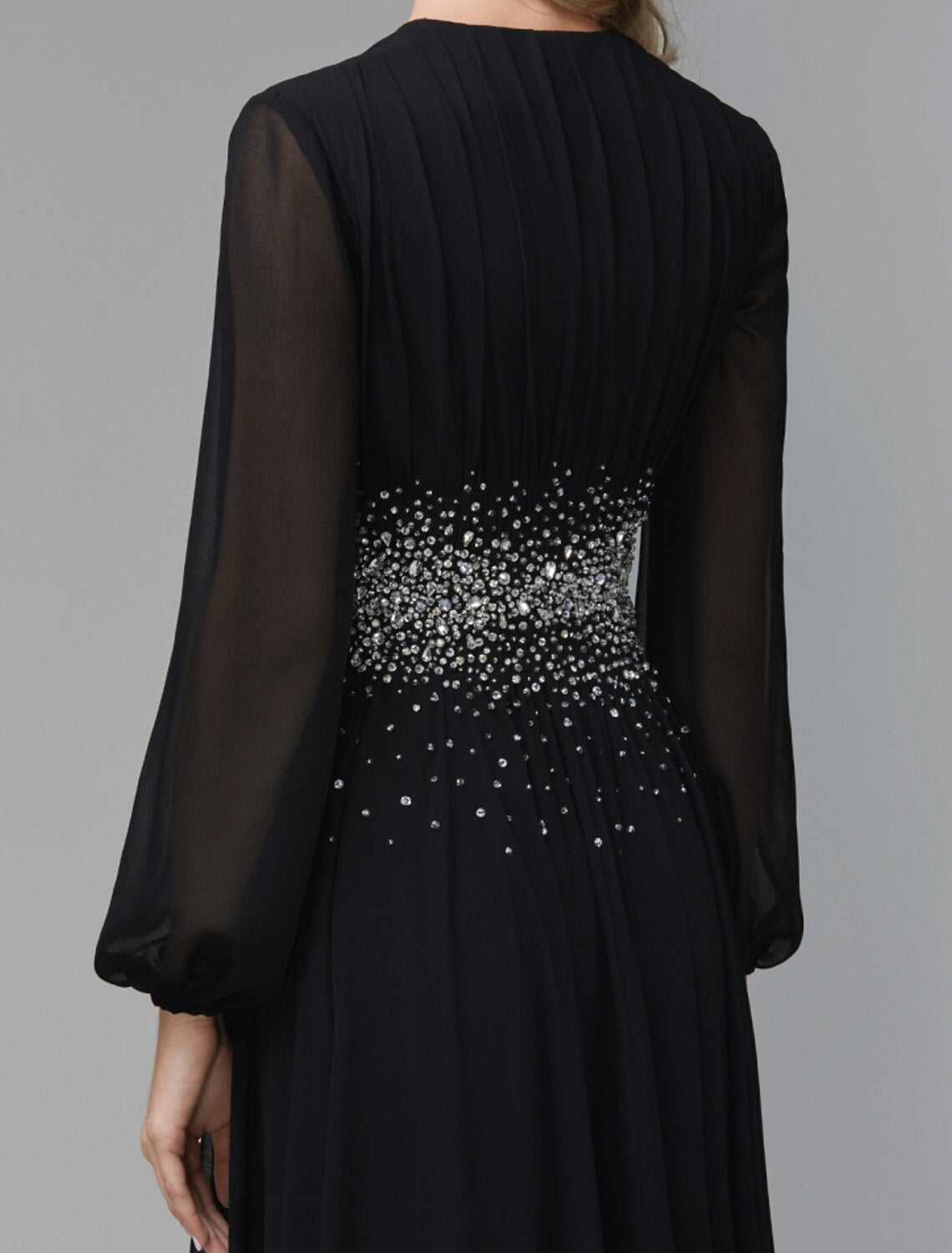 A-Line Evening Gown Luxurious Dress Party Wear Formal Evening Floor Length Long Sleeve V Neck Tulle with Pleats Sequin Slit