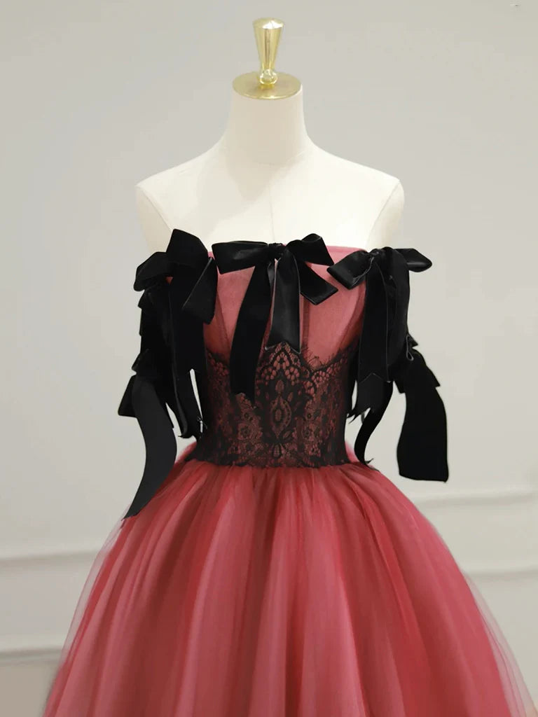 Buyishang A-Line Tulle Watermelon Red Long Prom Dress Watermelon Red Tulle Long Formal Dress