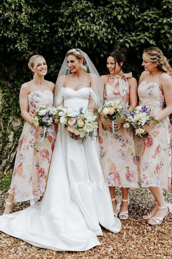 Buyishang A-Line White Satin Off the Shoulder Wedding Dresses