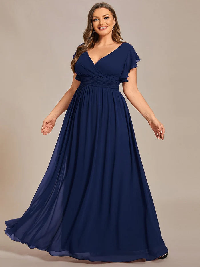 Plus Size Chiffon Pleated A-Line Back Cutout Bridesmaid Dress/Prom  Dresses