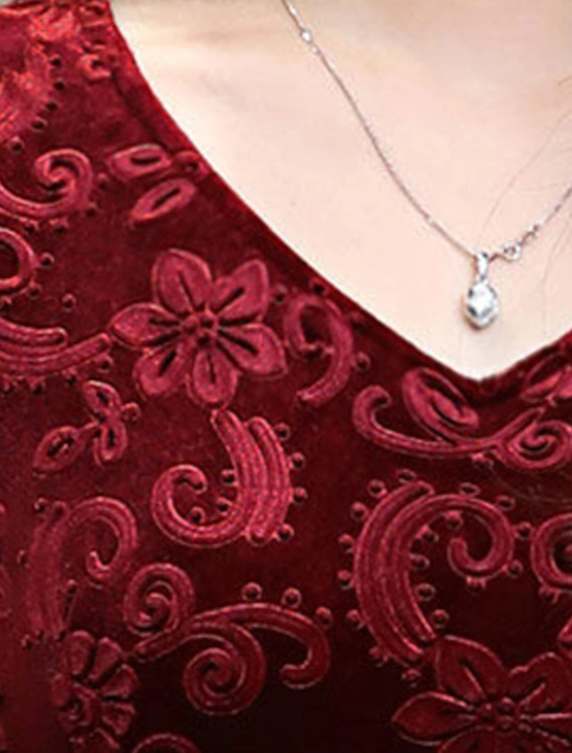 Women's Party Dress Velvet Dress Swing Dress New Year's Eve Dress Midi Dress Black Red Green Long Sleeve Floral Jacquard Spring Fall Winter V Neck Winter Dress