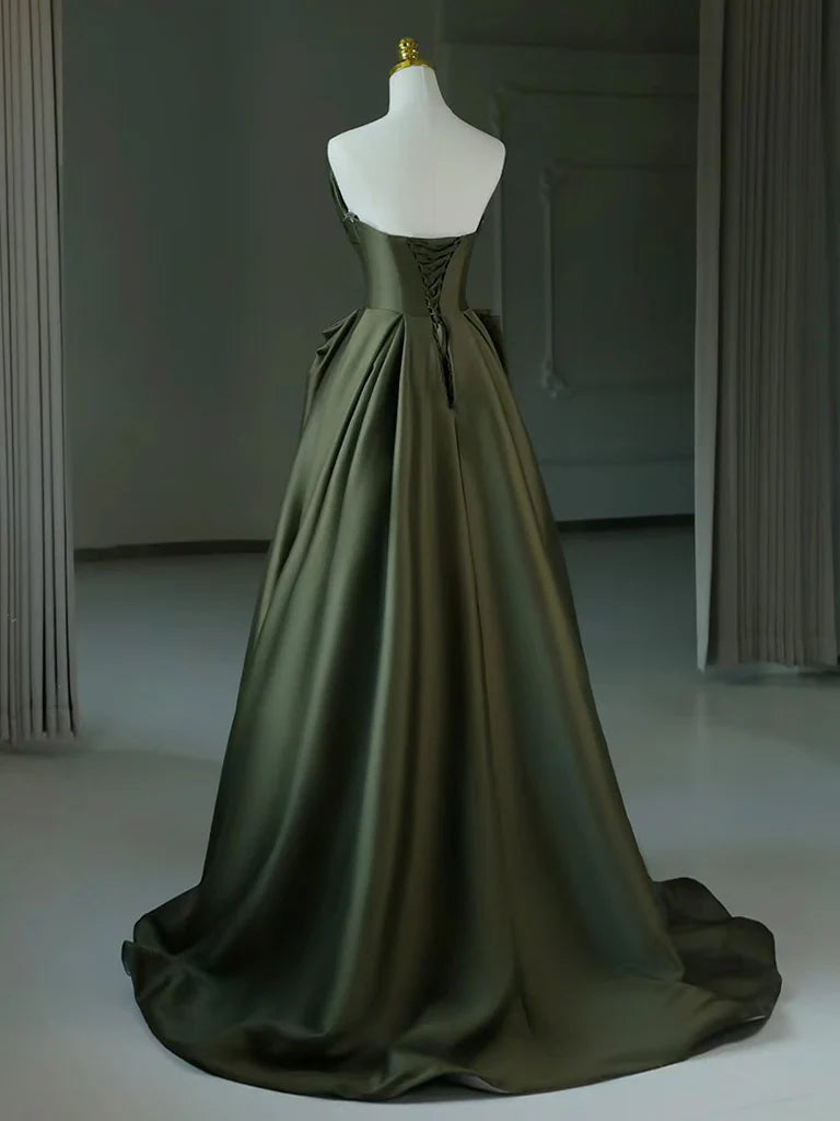 Buyishang A-Line V Neck Satin Green Long Prom Dress Green Long Evening Dress