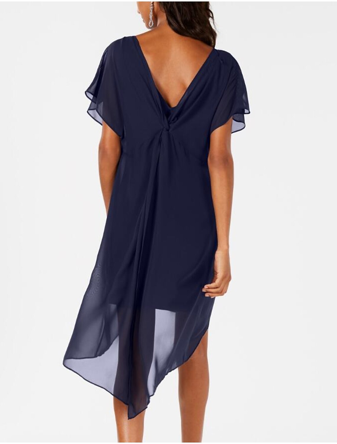 Sheath / Column Mother of the Bride Dress Plus Size Jewel Neck Knee Length Chiffon Short Sleeve with Tier