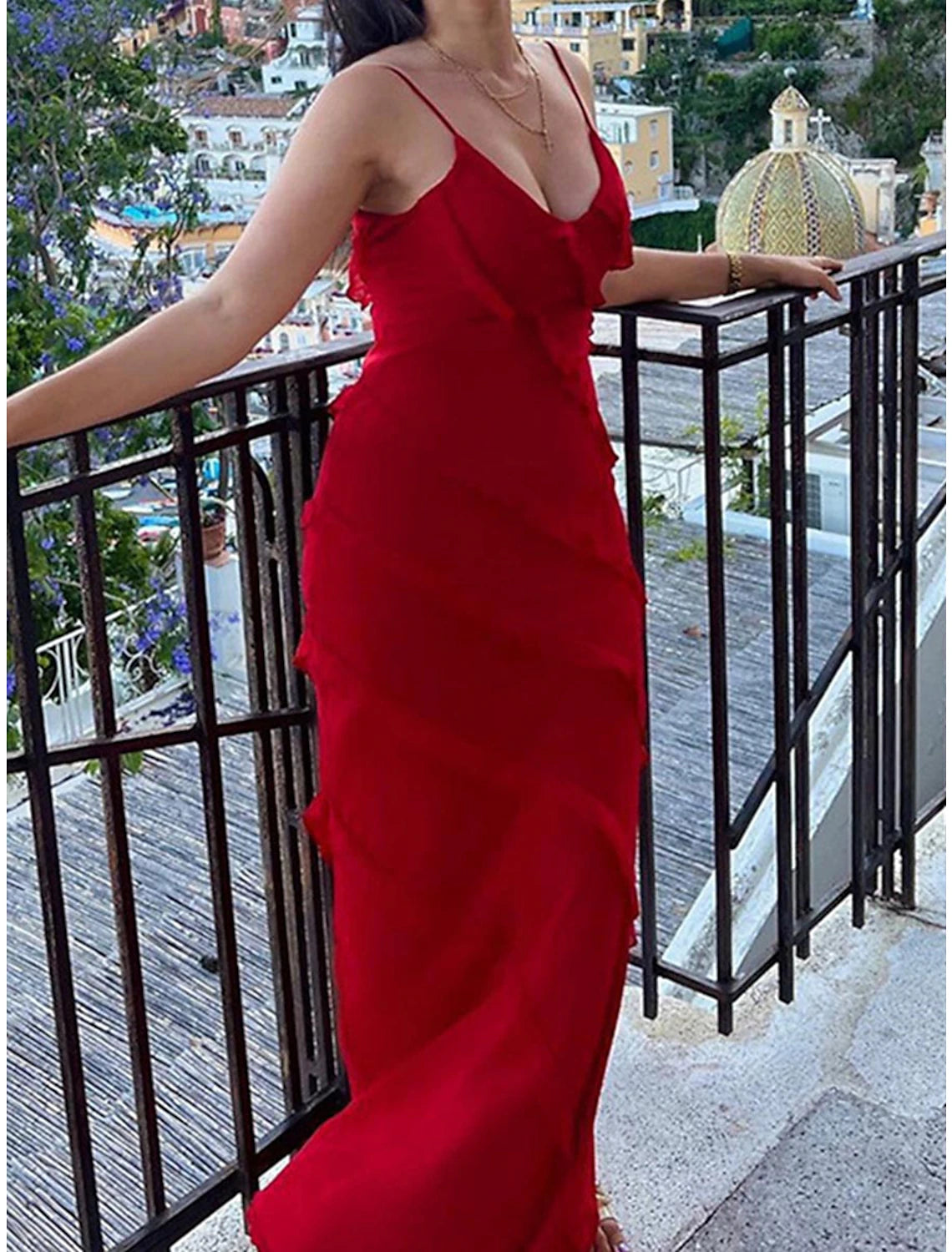 Women's Prom Dress Party Dress New Year's Eve Dress Homecoming Dress Long Dress Maxi Dress Black Red Sleeveless Ruffle Summer Spring Spaghetti Strap Evening