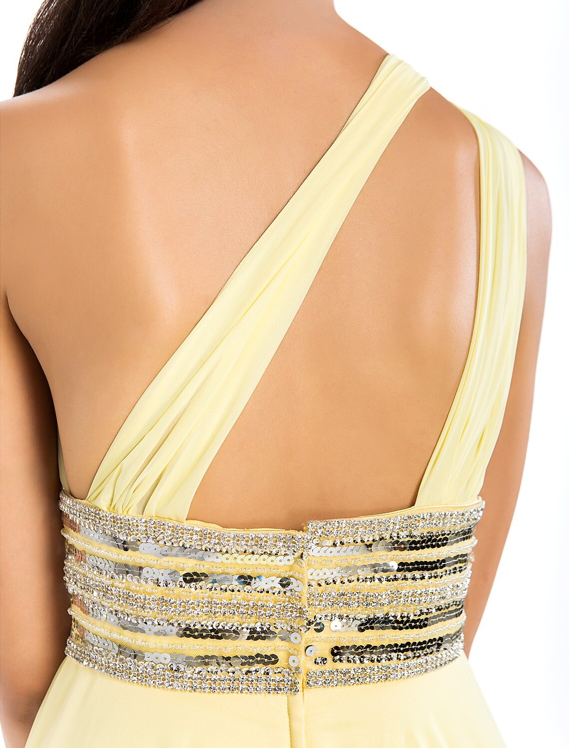 Sheath / Column One Shoulder Court Train Chiffon Open Back Prom / Formal Evening Dress with Beading / Draping / Side Draping