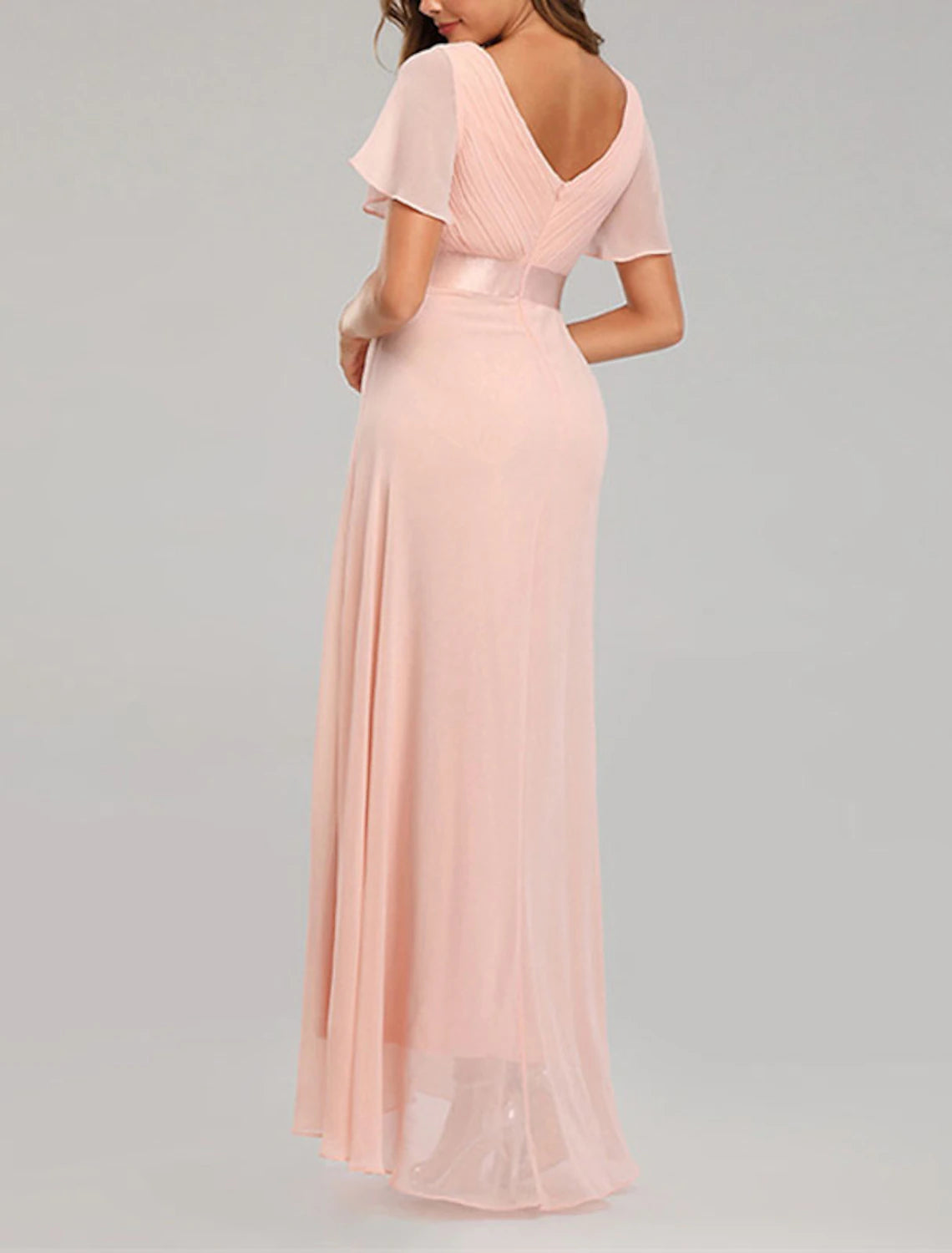 Women‘s Party Dress Wedding Guest Dress Chiffon Dress Long Dress Maxi Dress Black Pink Wine Short Sleeve Pure Color Zipper Spring Summer V Neck Party Party