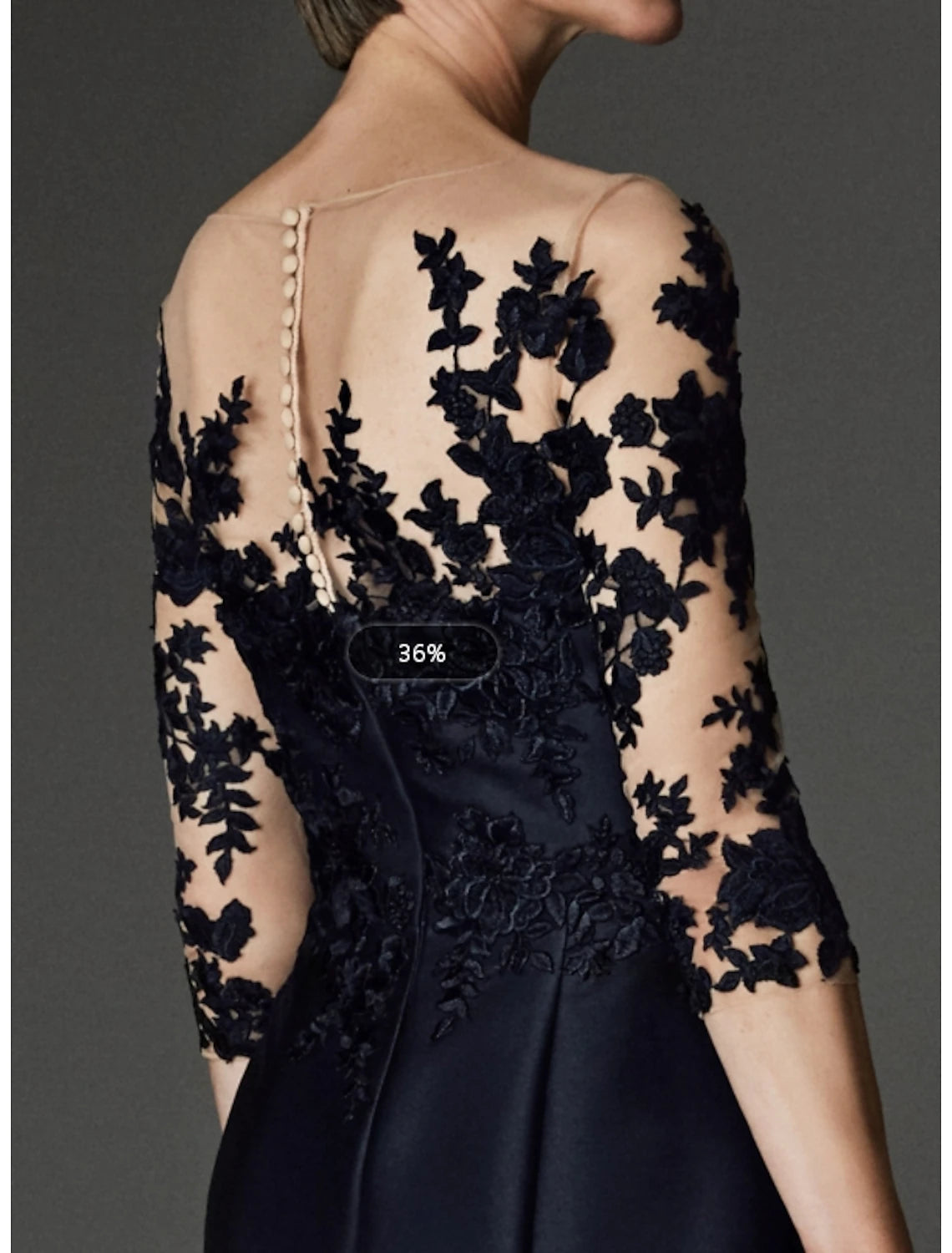 Mermaid / Trumpet Mother of the Bride Dress Wedding Guest See Through Bateau Neck Knee Length Satin Lace 3/4 Length Sleeve with Buttons Appliques