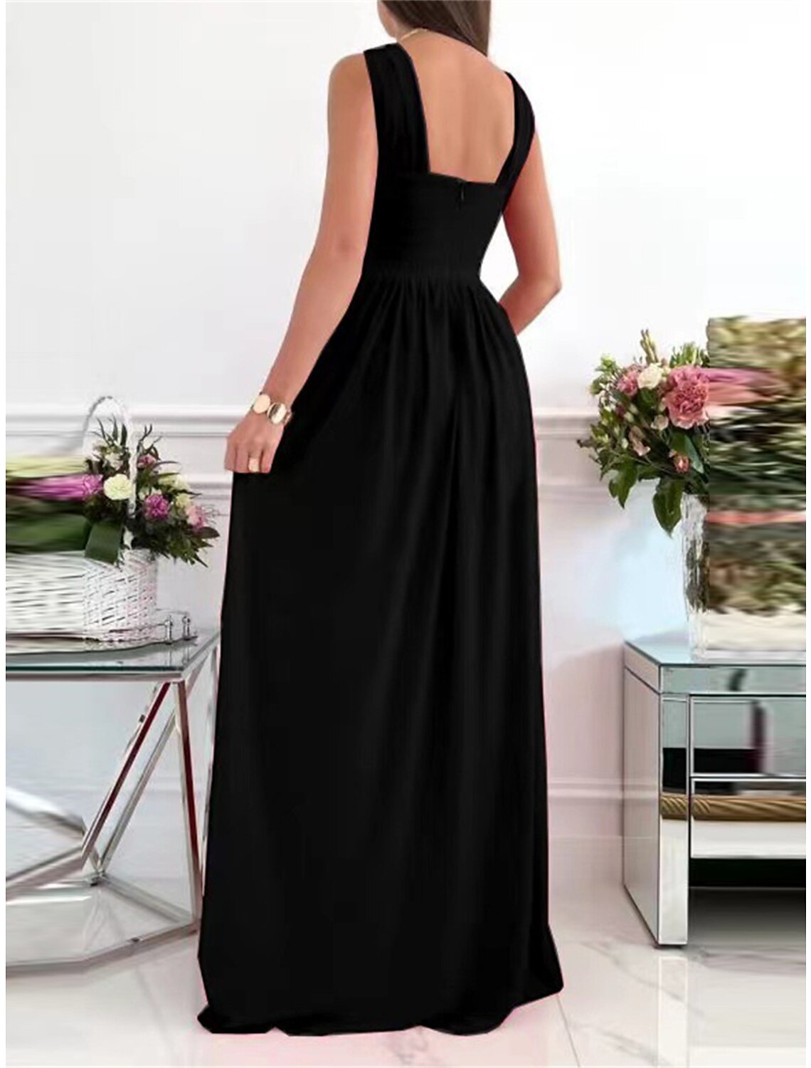 Women's Black Dress Prom Dress Christmas Party Dress Long Dress Maxi Dress Black Wine Red Sleeveless Pure Color Ruched Spring Fall Winter Halter Neck