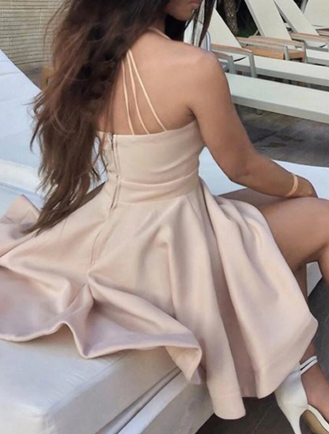 A-Line Beautiful Back Sexy Homecoming Cocktail Party Dress V Neck Sleeveless Short / Mini Satin with Pleats