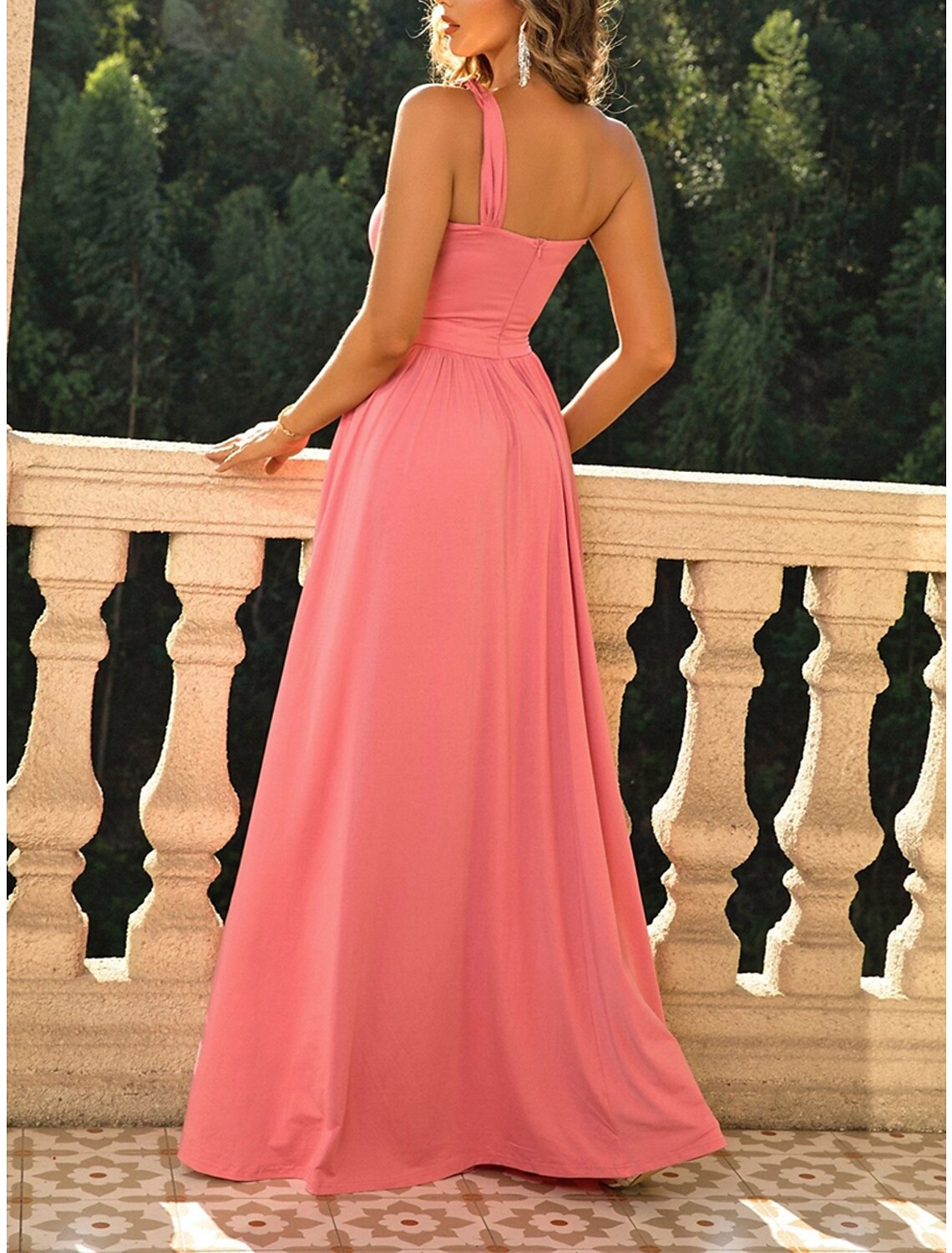 Women's Prom Dress Party Dress Wedding Guest Dress Long Dress Maxi Dress Black White Pink Sleeveless Pure Color Ruched Fall Winter Autumn One Shoulder Fashion Winter Dress Wedding Guest Evening Party