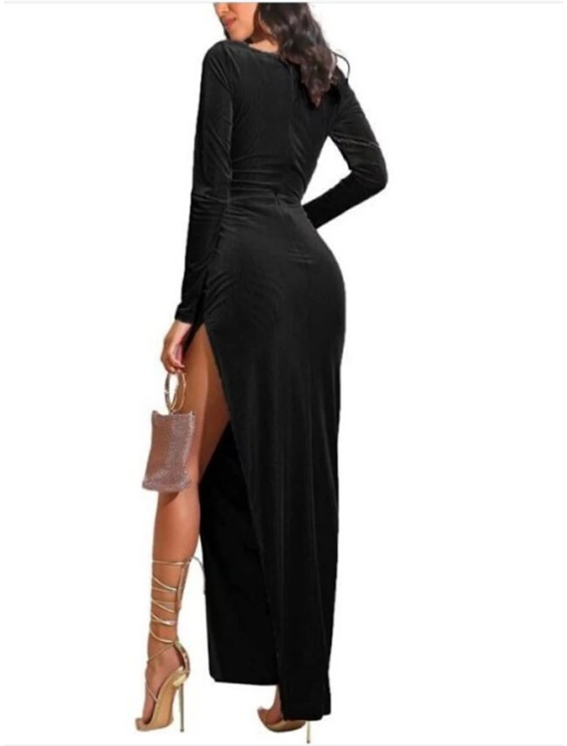 Women's Black Dress Velvet Dress Prom Dress Long Dress Maxi Dress Black Pink Blue Long Sleeve Pure Color Split Spring Fall Winter Square Neck Fashion Winter Dress Wedding Guest Evening Party