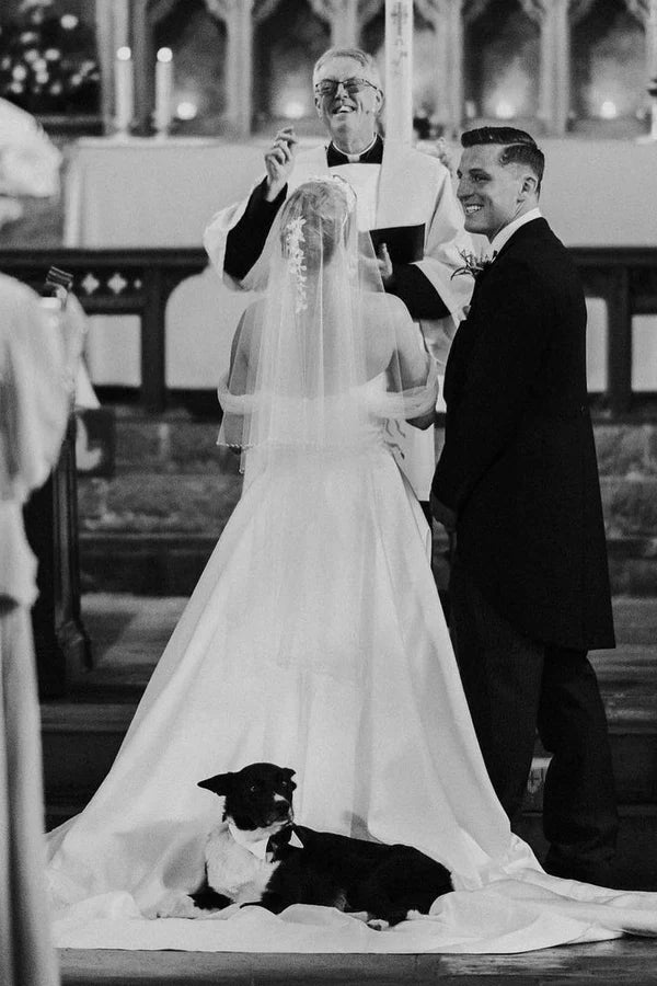 Buyishang A-Line White Satin Off the Shoulder Wedding Dresses