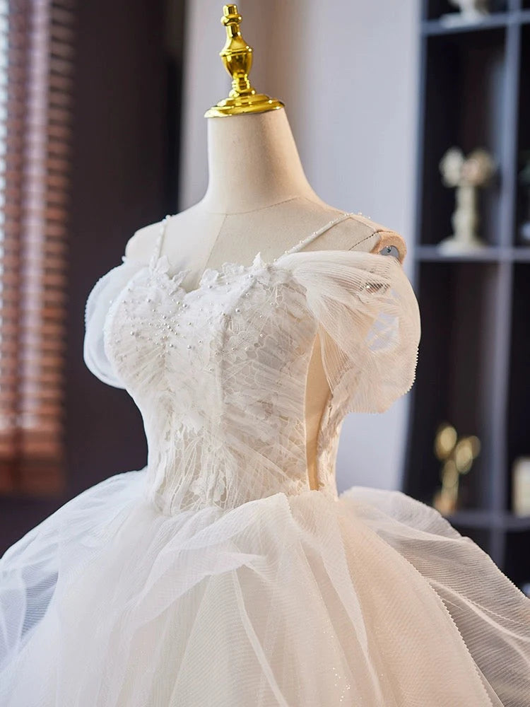 Buyishang Off Shoulder Sweetheart Neck Tulle Lace White Short Prom Dress