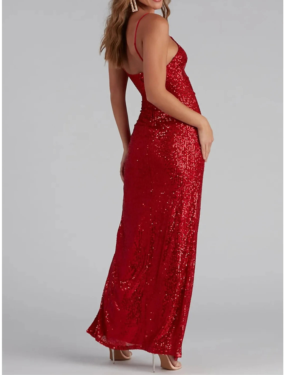 Women's Sequin Dress Prom Dress Party Dress New Year's Eve Dress Sparkly Dress Long Dress Maxi Dress Red Khaki Dark Blue Sleeveless Fall Spaghetti Strap Evening