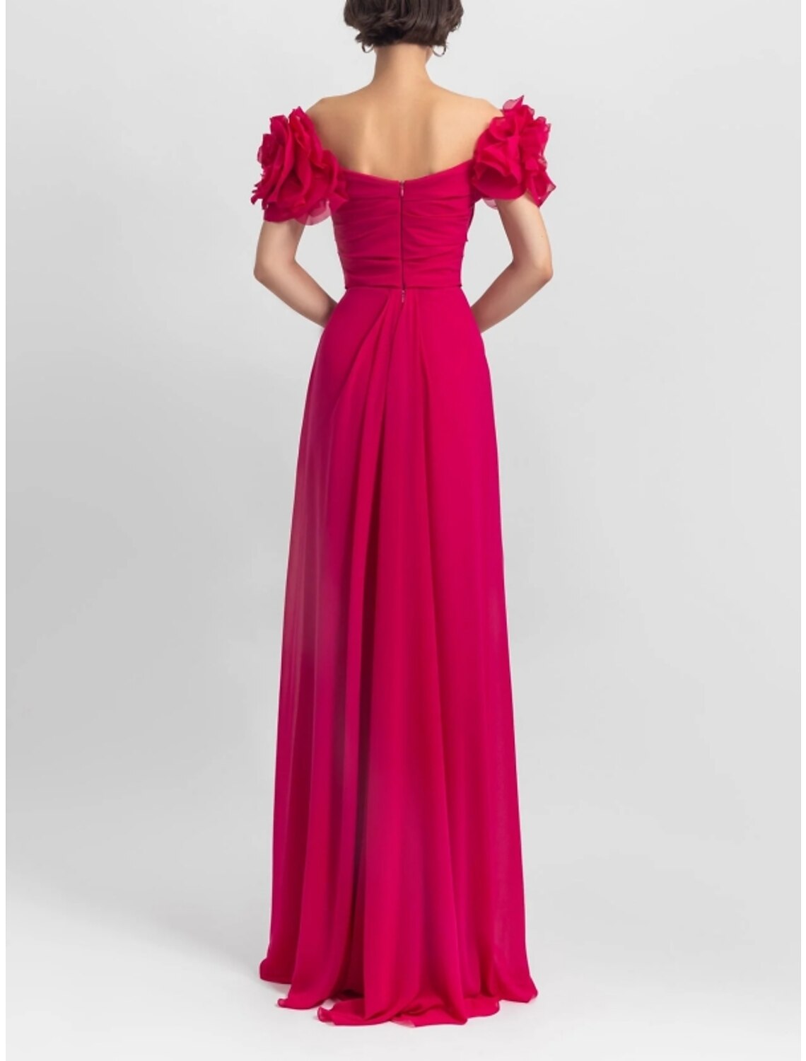 Sheath / Column Evening Gown Party Dress Formal Wedding Guest Floor Length Long Sleeve Off Shoulder Stretch Fabric with Shouder Flower