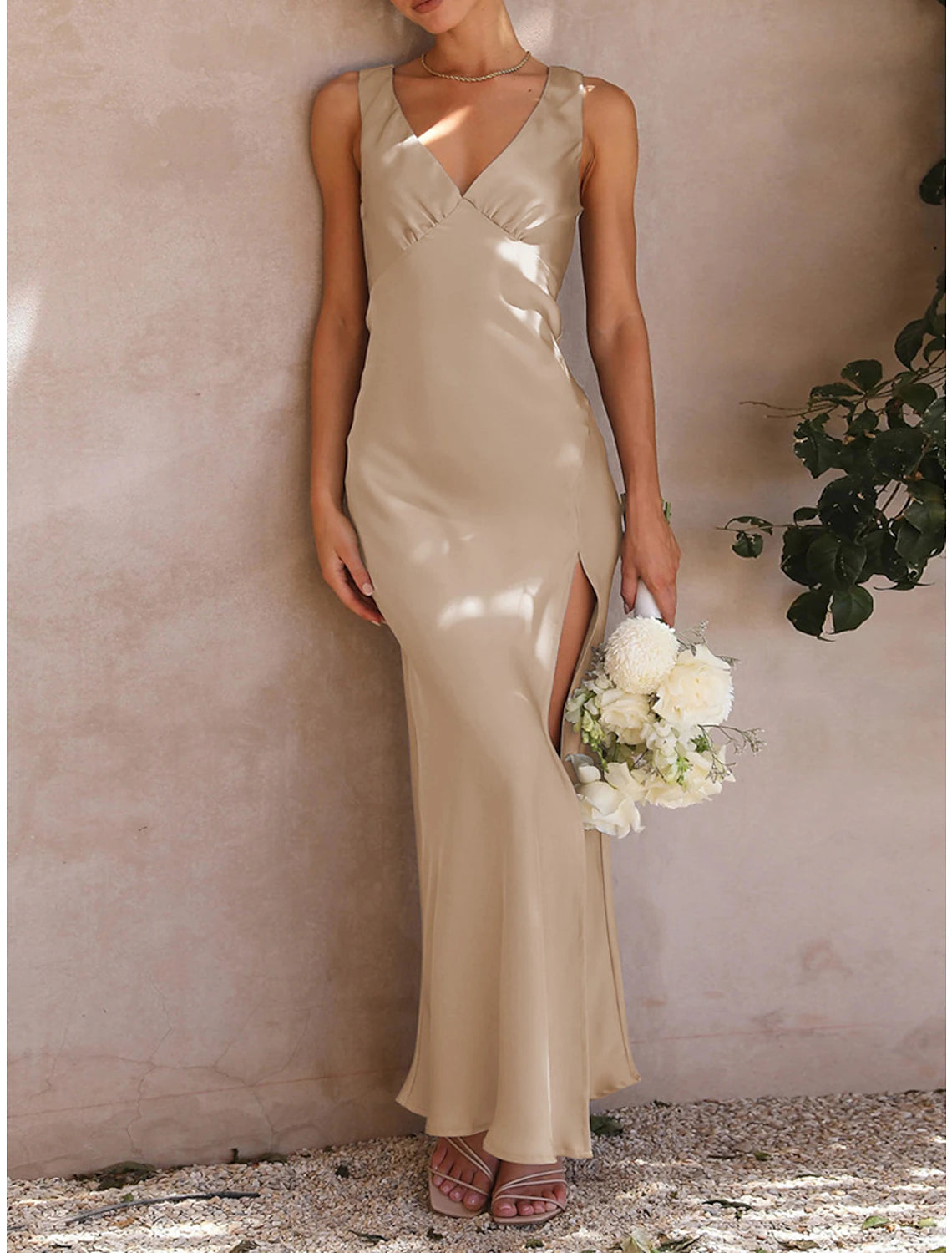 Women's Prom Dress Party Dress Wedding Guest Dress Long Dress Maxi Dress Black Navy Blue Dark Green Sleeveless Plain Split Summer Spring Fall V Neck Red Valentines Dress Valentine's Day Wedding Guest