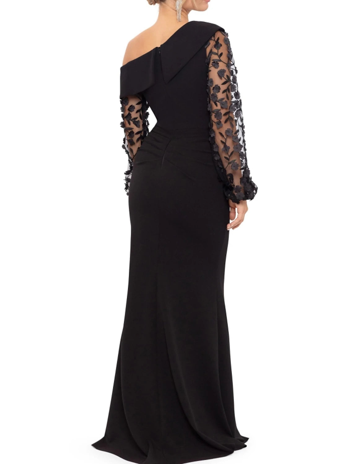 A-Line Mother of the Bride Dress Wedding Guest Elegant Off Shoulder Sweep / Brush Train Stretch Chiffon Long Sleeve with Ruched Appliques