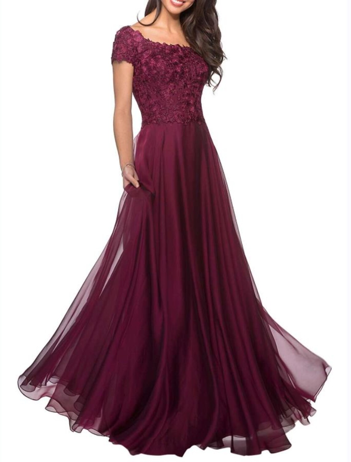 A-Line Mother of the Bride Dress Plus Size Jewel Neck Floor Length Charmeuse Short Sleeve with Appliques Ruching