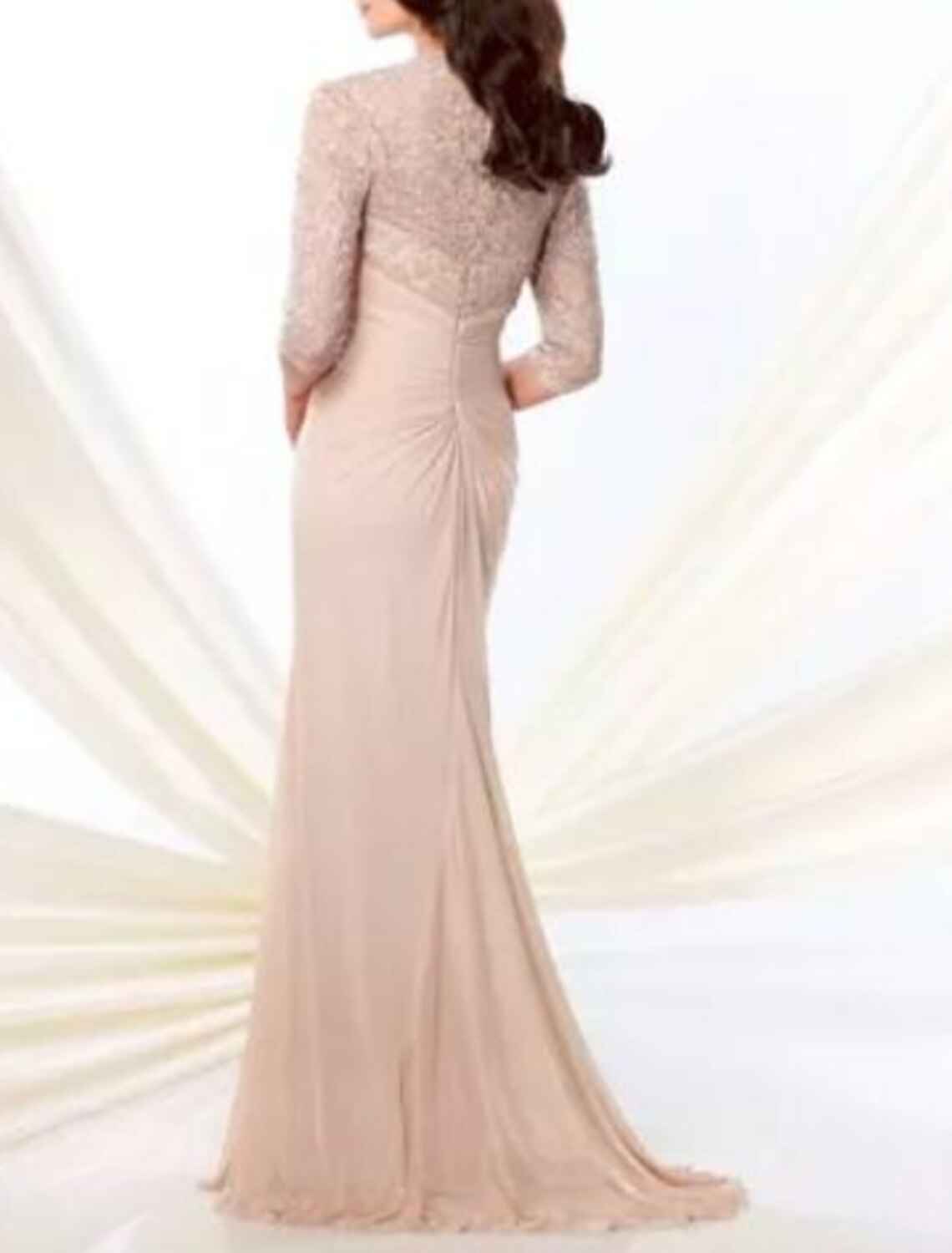 Sheath / Column Mother of the Bride Dress Elegant & Luxurious Sweetheart Sweep / Brush Train Chiffon Lace Half Sleeve with Pleats